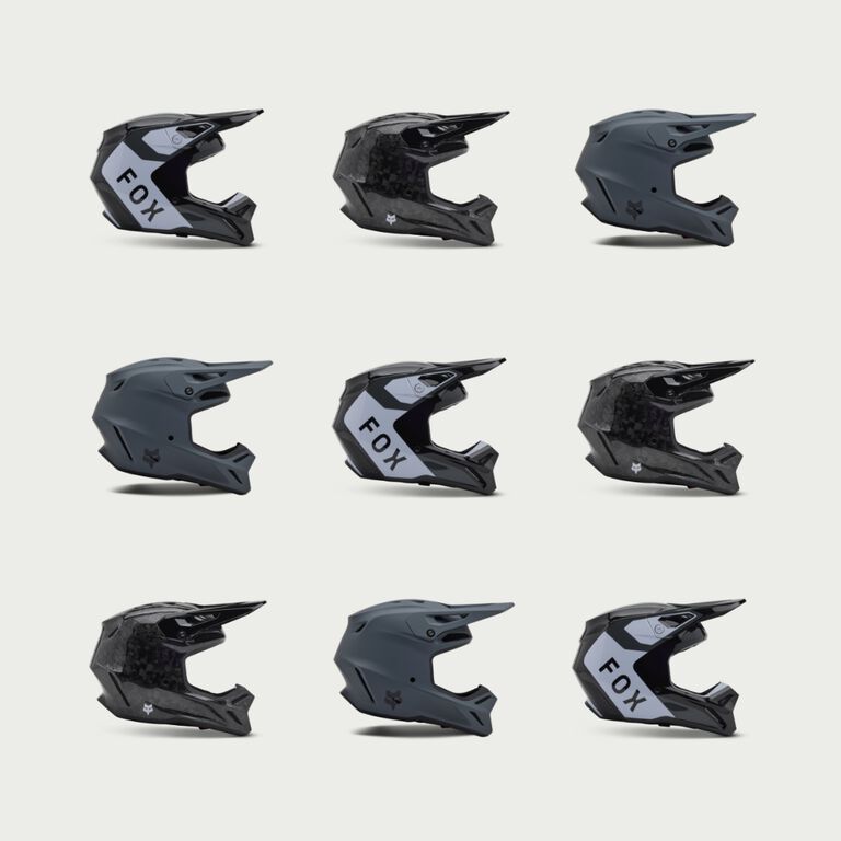 Grid of moto helmets