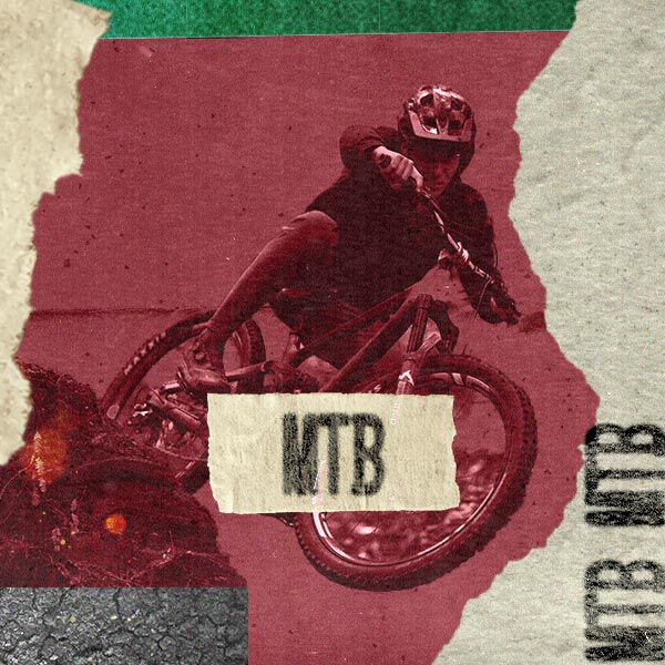 MTB rider with stylized text calling out MTB guides
