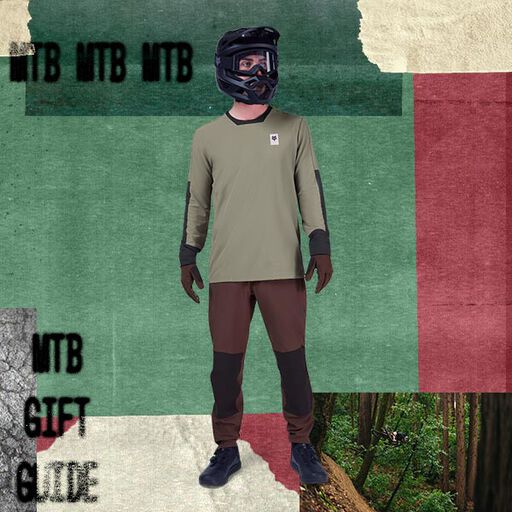 MTB rider with stylized text calling out MTB gift guide